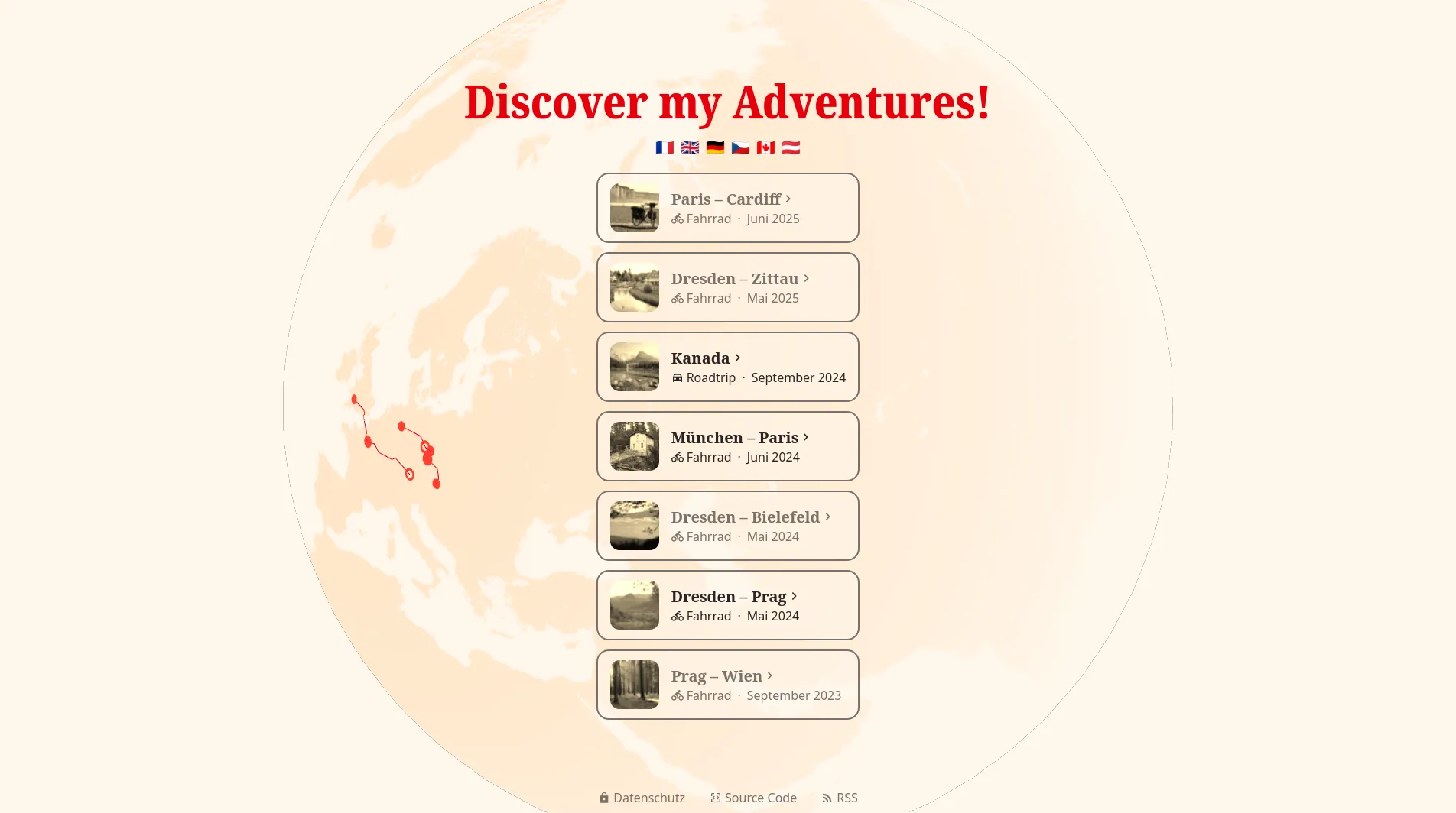 Screenshot of the home page with the globe